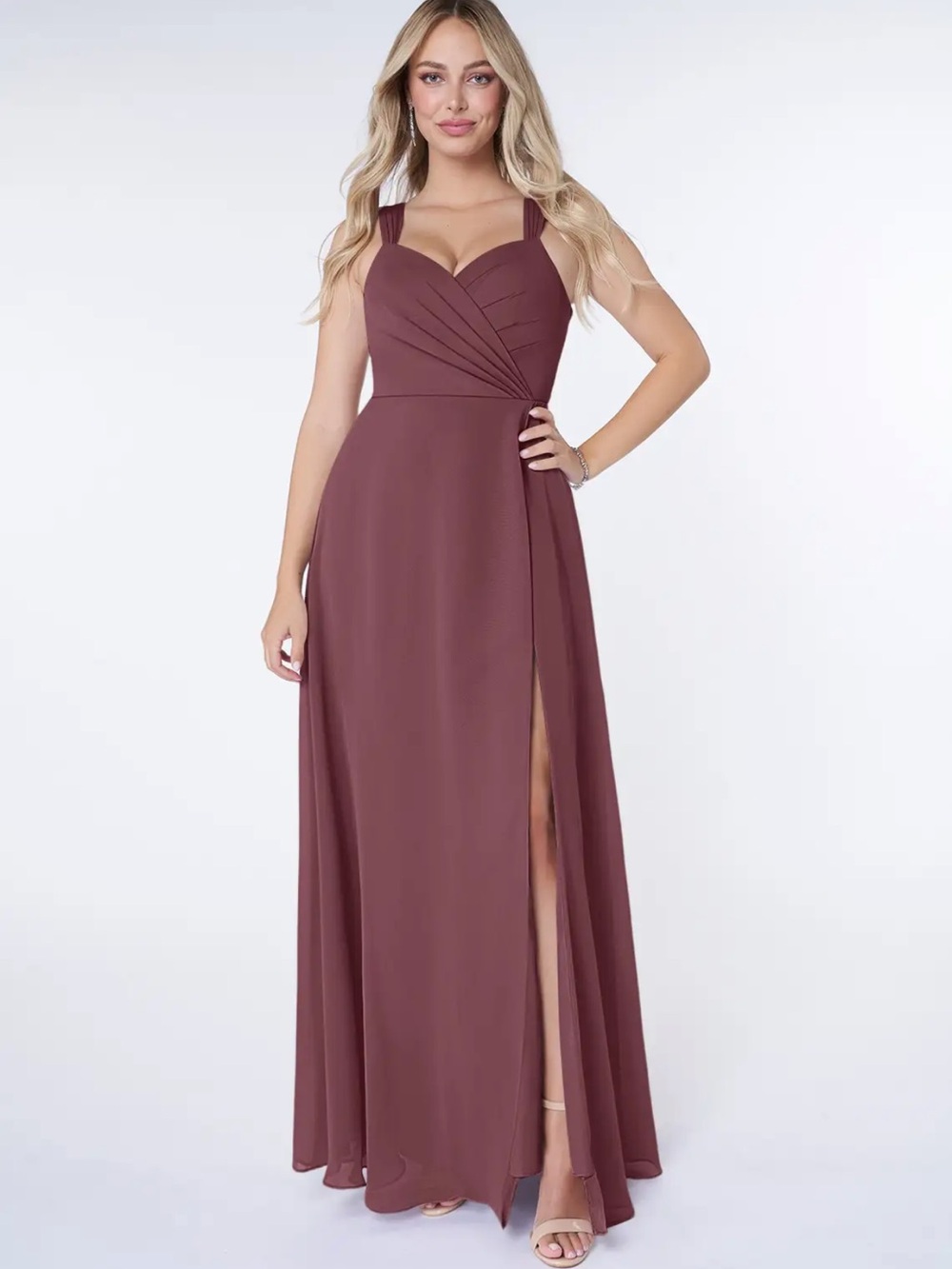 NWT Azazie Nahrin Chiffon Dress in Sangria Size A 8